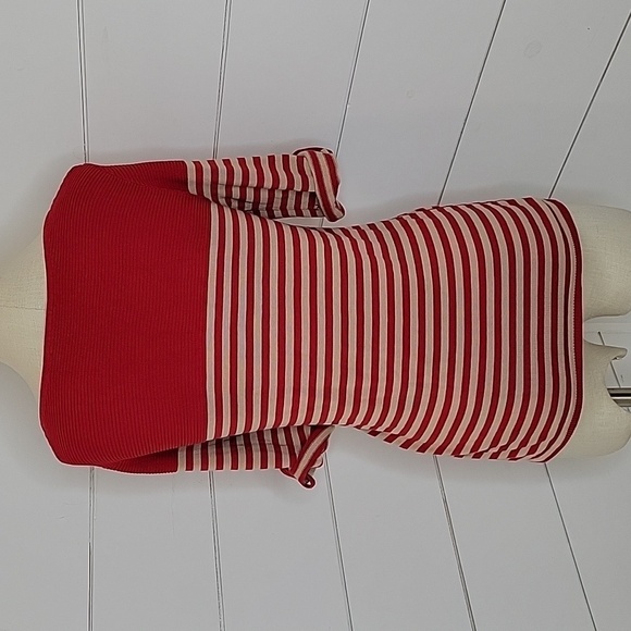 COLDWATER CREEK small red & tan striped 1/2 sleeve cotton sweater - Picture 2 of 5